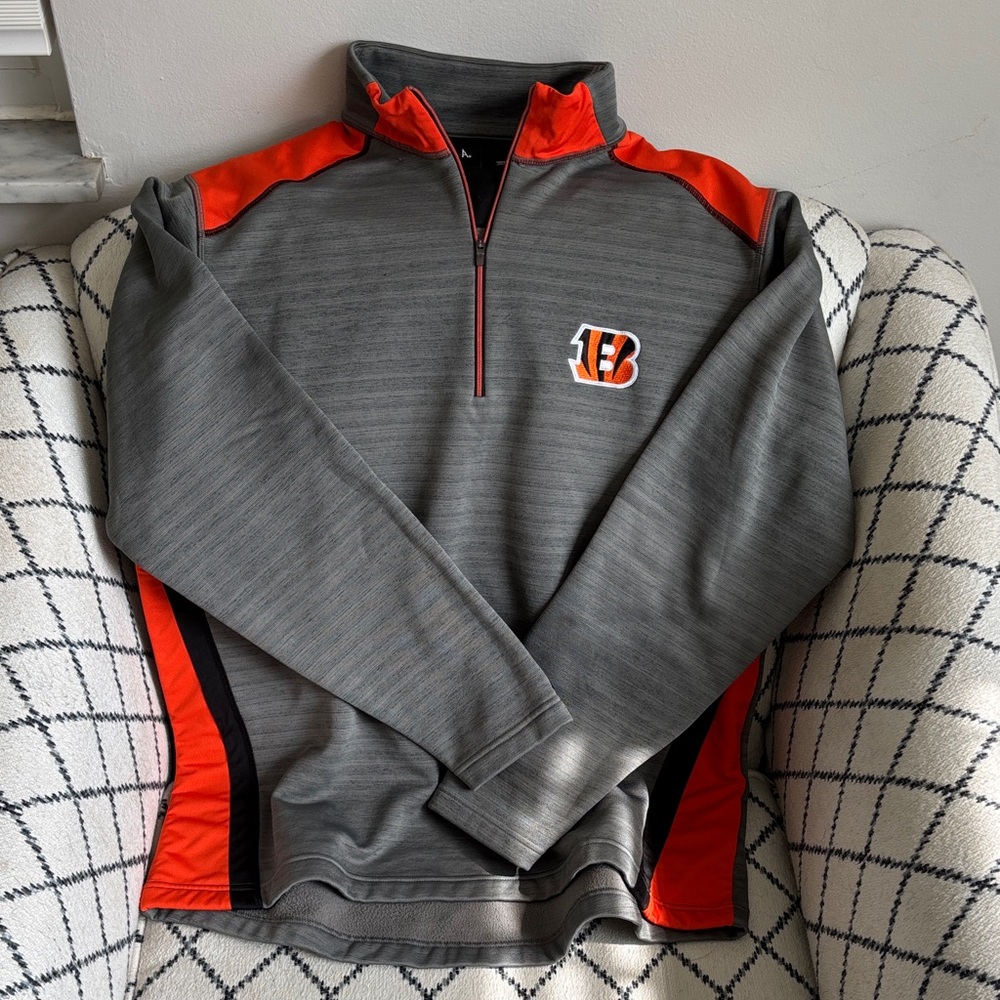 Men's Gray and Orange Quarter-Zip Sweater